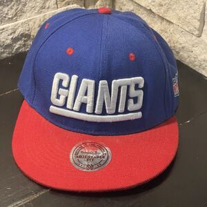 New York Giants Hat Mitchell & Ness Cap Adjustable SnapBack Spellout Logo Wool